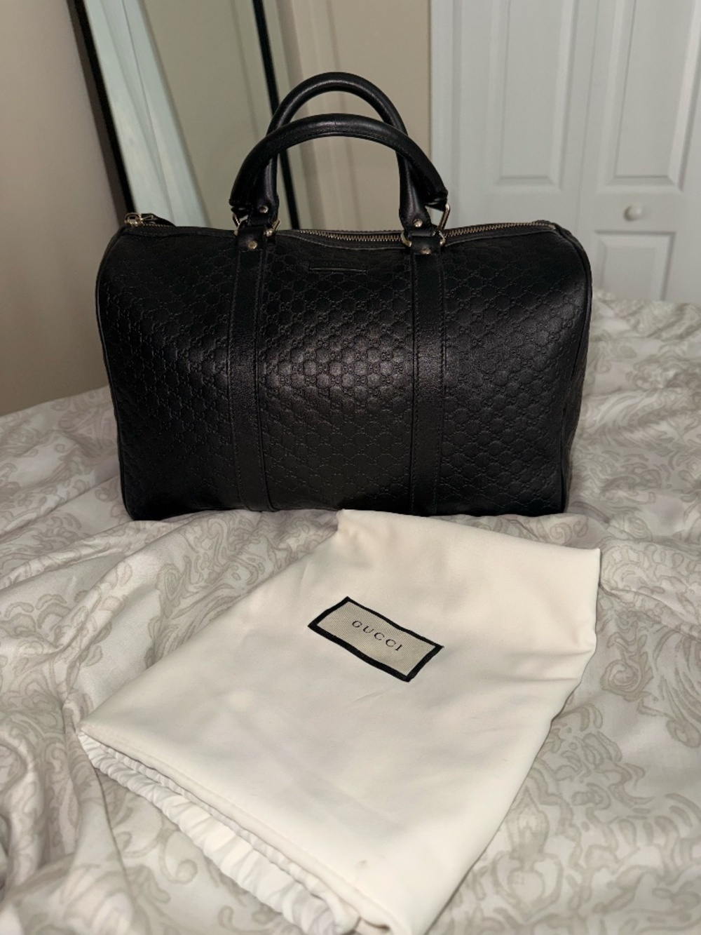 Authentic Gucci Black Microguccissima Boston Satchel Bag 449646 w Strap Receipt